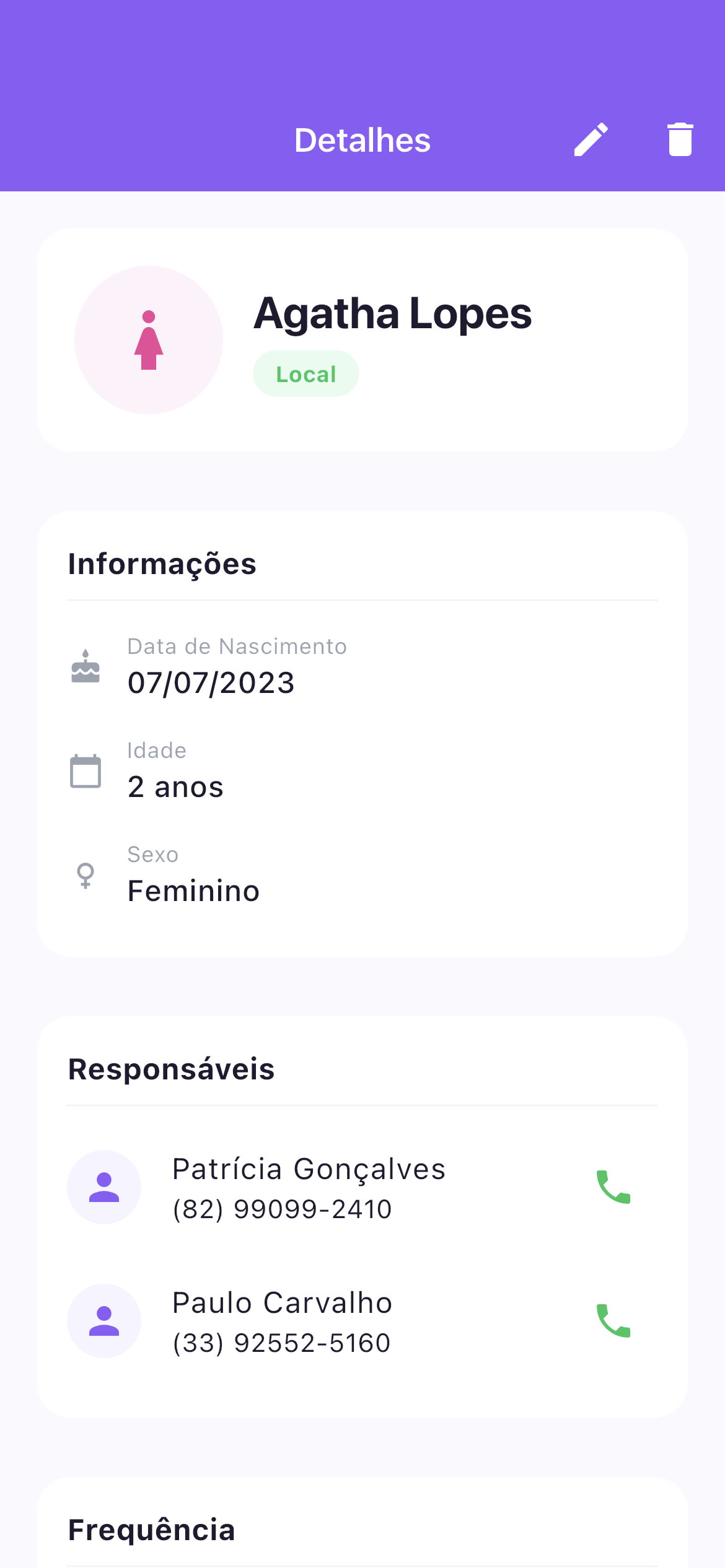 Detalhes da Criança