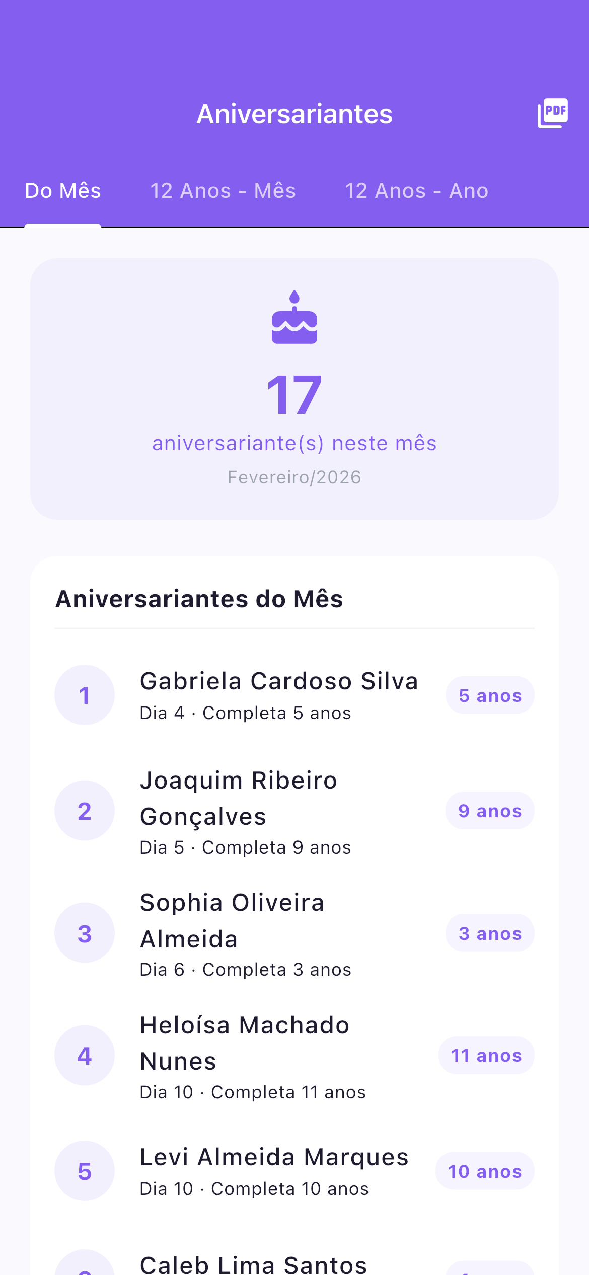 Aniversariantes